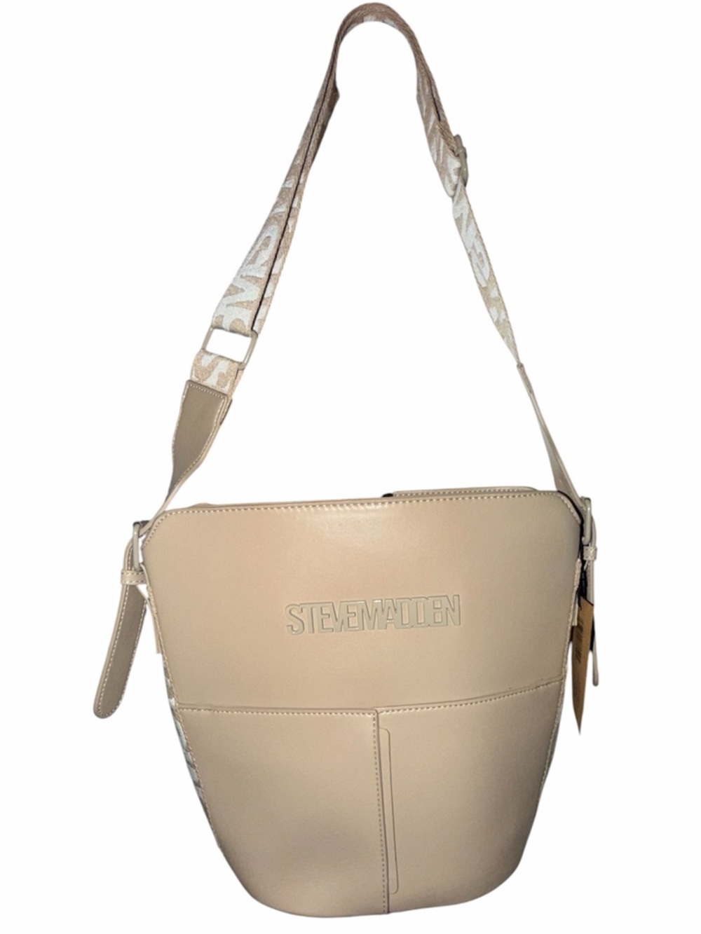 NWT Steve Madden Cream Bucket Crossbody with Logo Strap